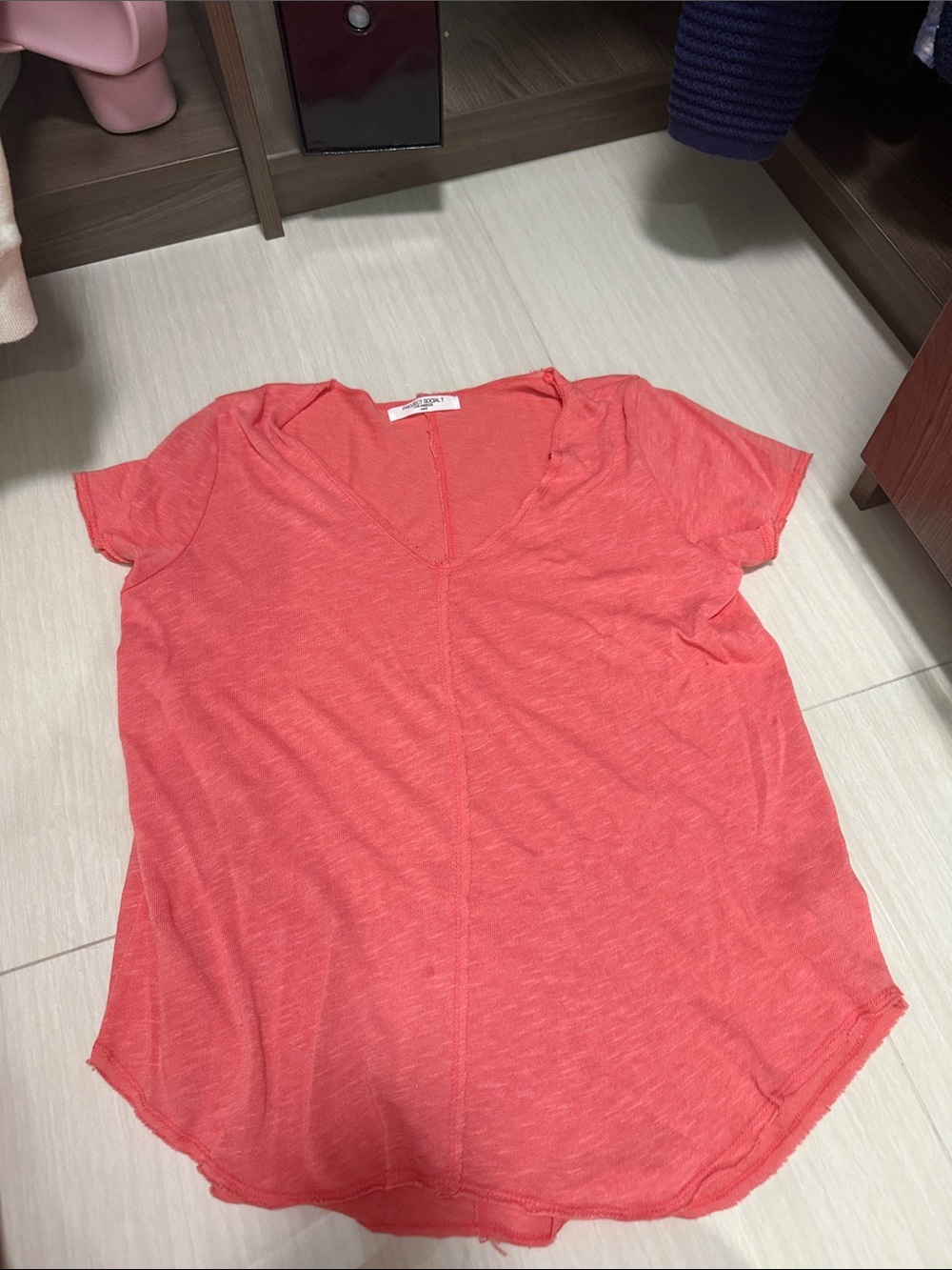 Project Social T Coral V-Neck Short Sleeve Tee